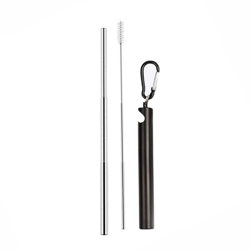 Portable Stainless Steel Telescopic Drinking Straw Set Metal Straw Reusable Travel Keychain Straw with Case Bottle Opener