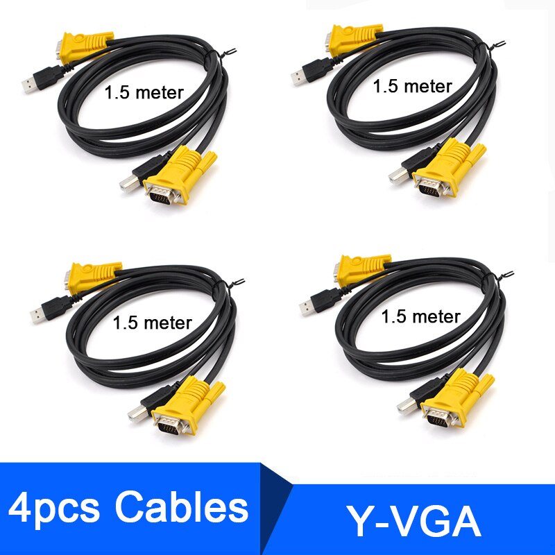 1.5m usb kvm bytte om kabel usb 2.0 15 pin vga hann til hann usb a til usb b ledningskabler pc datamaskin skriver Observere adapter omformer: Y-vga -4 stk