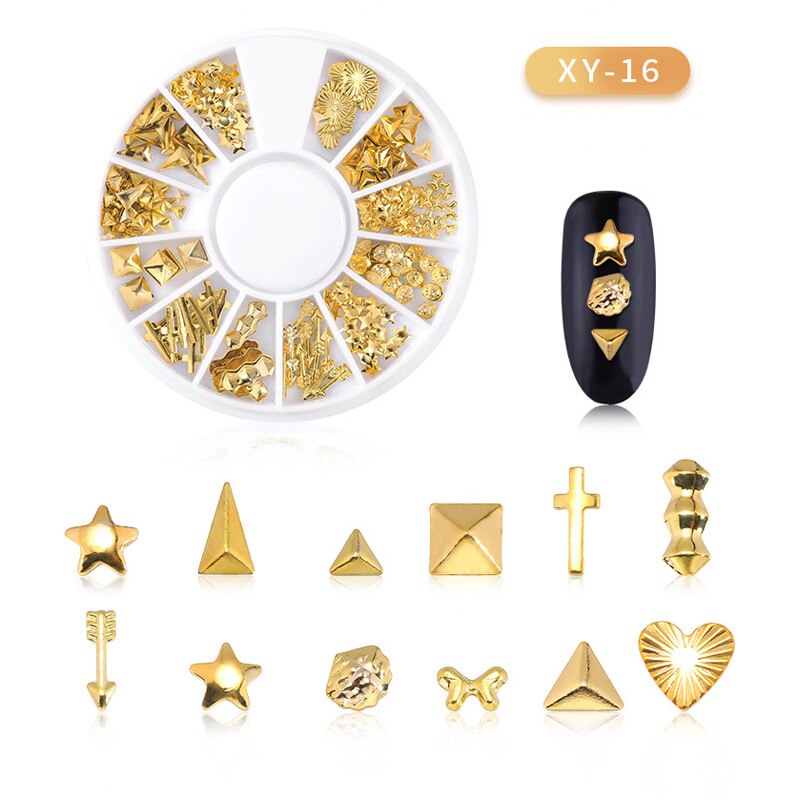 Gemengde 3D Hollow Nail Steentjes Voor Nagels Charms Metalen Vormen Geometrie Goud Tips Diy Accessoires Kristal Nail Art Decoratie: F550-016
