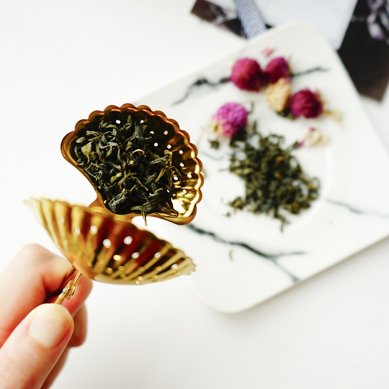 Gold Tea Infuser Stainless Steel Shell Heart Star Pattern Reusable Tea Coffee Strainer Tea Tools Teapot Accessory 1pc