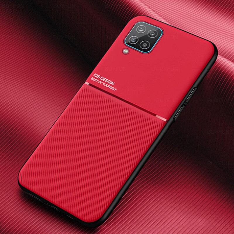 leather texture car magnetic holder phone covers case for samsung galaxy a12 a 12 galaxya12 sm-a125f/dsn 6.5'' coque para fundas: for samsung a12 / red
