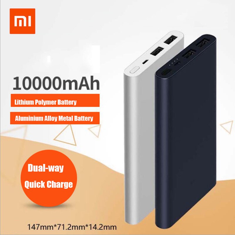 Original Xiaomi Mi PowerBank 2 10000 MAh Mi Power Bank Dual USB Port Quick Charge Powerbank Ultra-thin External Battery Charging