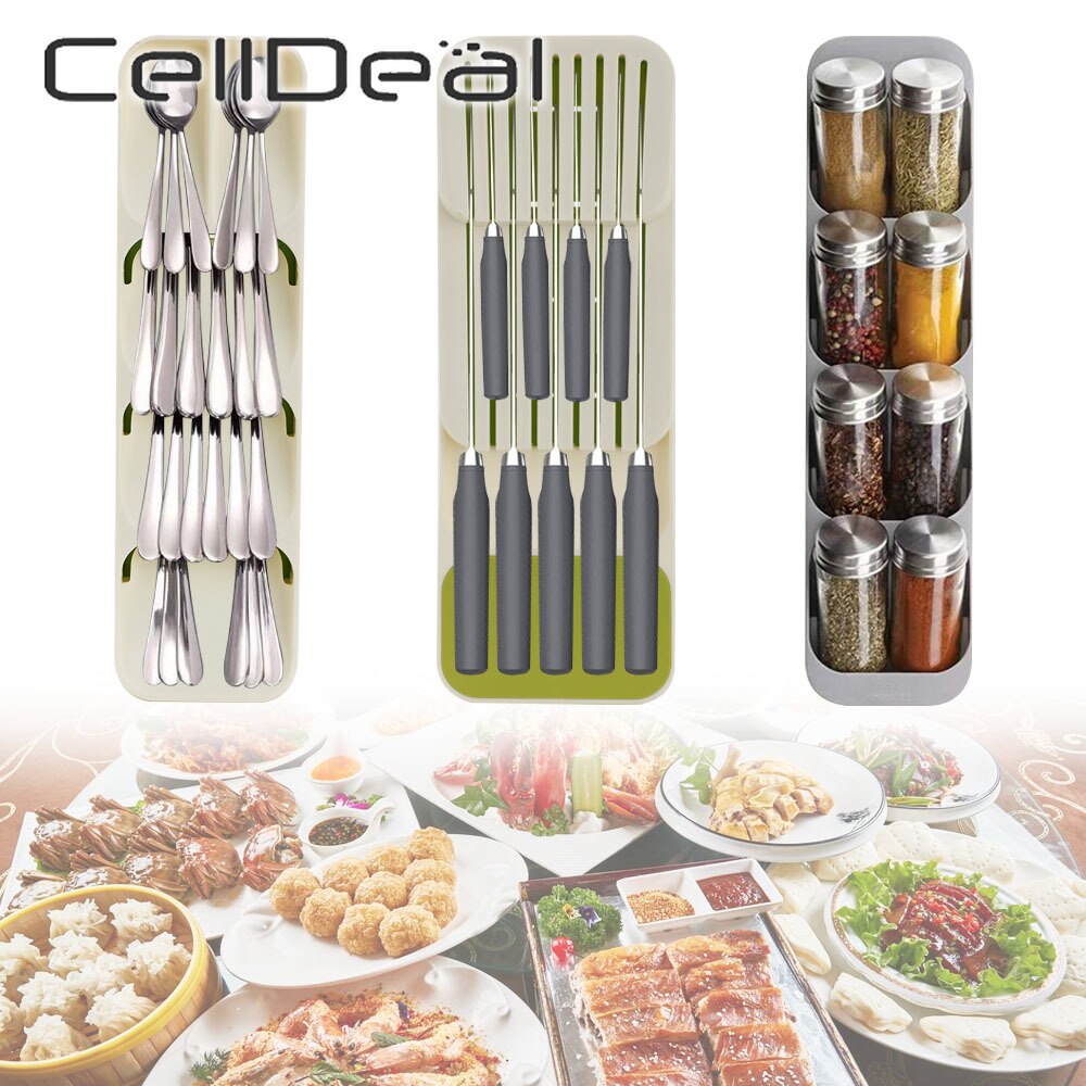 Kitchen Cutlery Storage Box Plastic Tray Knife Holder Tableware Organizer Spoon Fork Divider Container Knife Block Holder