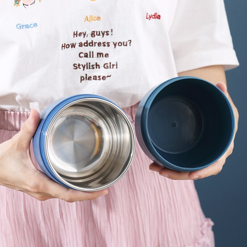 Portable Soup Cup Lunch Box Stainless Steel/Plastic Thermos Mug Food Container Thermal Cup Vacuum Bento Box With Spoon For Kids