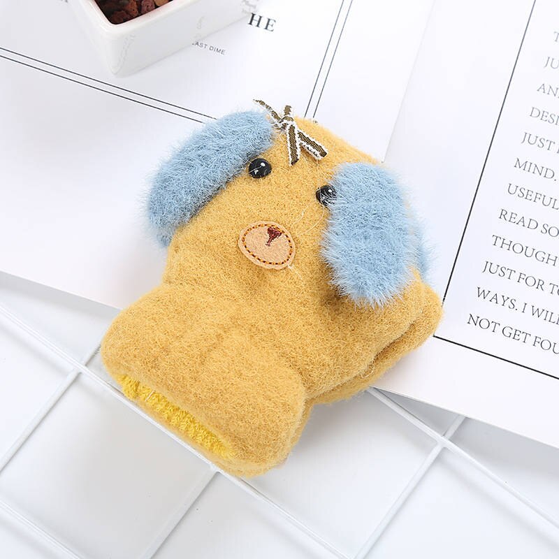 Wecute nuevos guantes para niños invierno de lana de doble capa más terciopelo engrosamiento lindo guantes calientes para bebés guantes para niños: Amarillo
