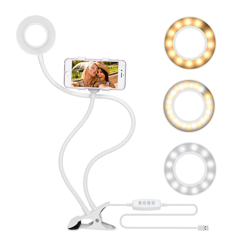 flexibel Schreibtisch praktisch Halfter Einbeinstativ Halterung mit LED Ring-Licht Lampe Tabletop Stehen Stative für Video Blogger: Weiß