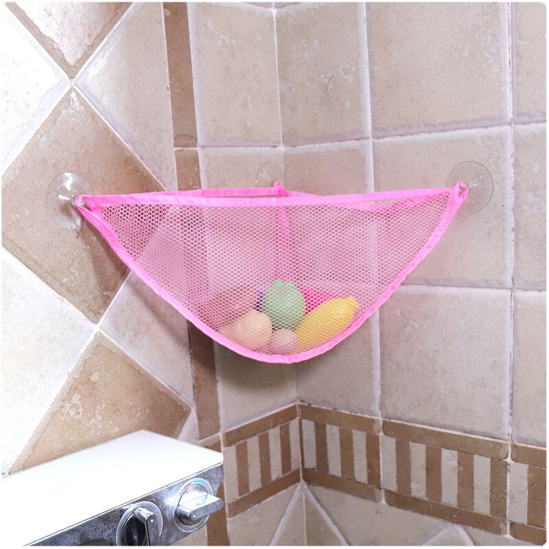 Baby badeværelse mesh taske barn bad legetøj opbevaringspose netto sugekop kurve væg mesh taske med sugekop: Rund lyserød