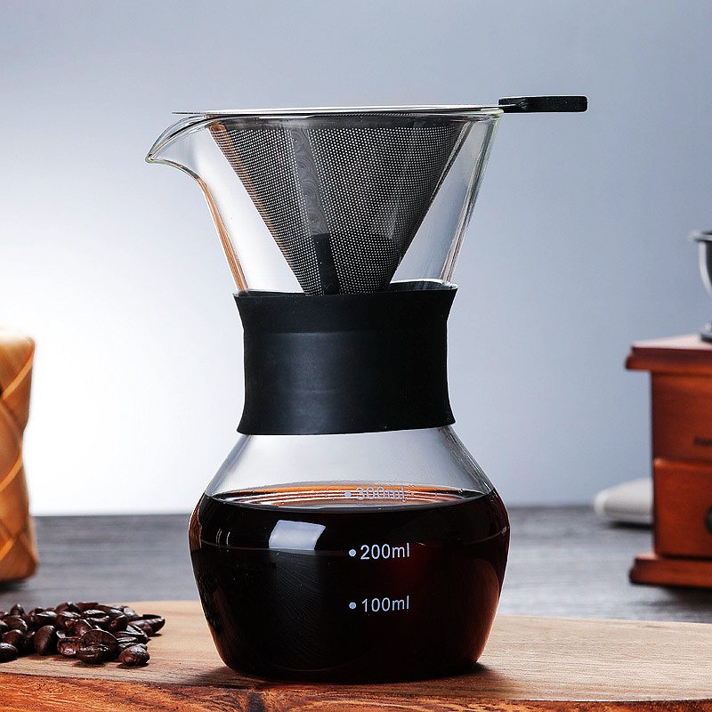 Kaffekanna med 600ml glas med filter i rostfritt stål, droppbryggning, bryggare, kaffekanna, droppare, barista, häll över kaffebryggaren