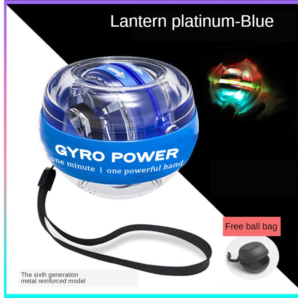 Self-starting Powerball Wrist Power Hand Ball Muscle Relax Spinning Wrist Trainer Exercise Equipment Strengthener with LED Light: blue(Lantern)(bag)