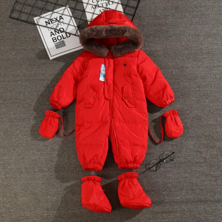 Officiële orangemom-winkel baby winter romper eendendons baby sneeuwpak kind jumpsuit kinderen bovenkleding warme overalls voor meisjes: Rood / 18m