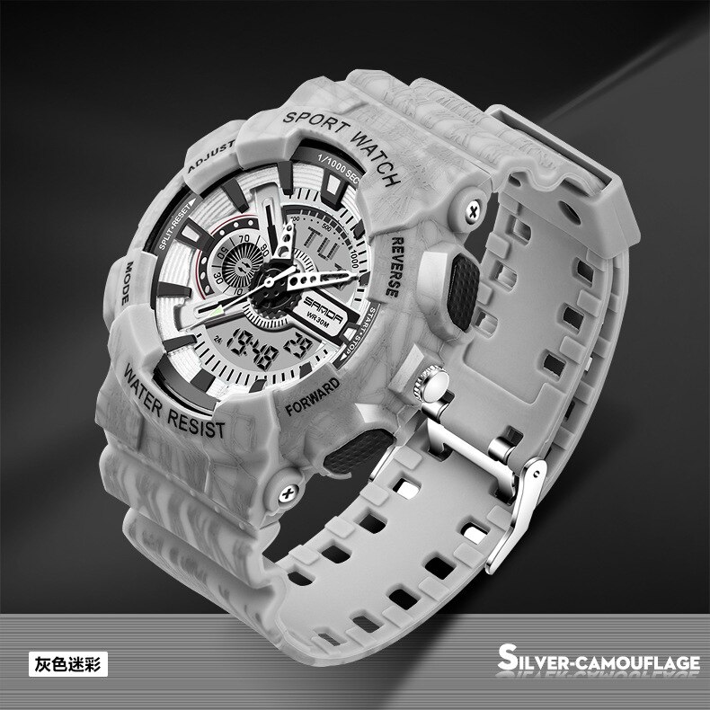 Sanda/799 Camouflage Multifunctionele Lichtgevende Elektronische Horloge Water Sport Horloge Paar Horloge: Grey