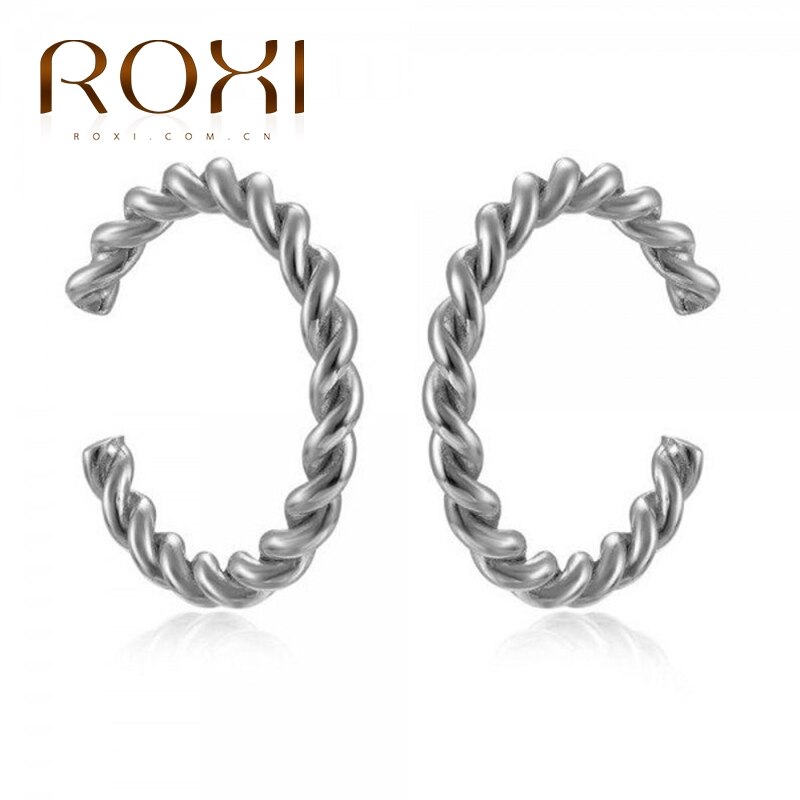 ROXI c-forme torsion Zircon cristal boucles d'oreilles pour femmes Pendientes Mujer pas de Piercing oreille manchette Kolczyki Damskie pince sur boucles d'oreilles: A silver