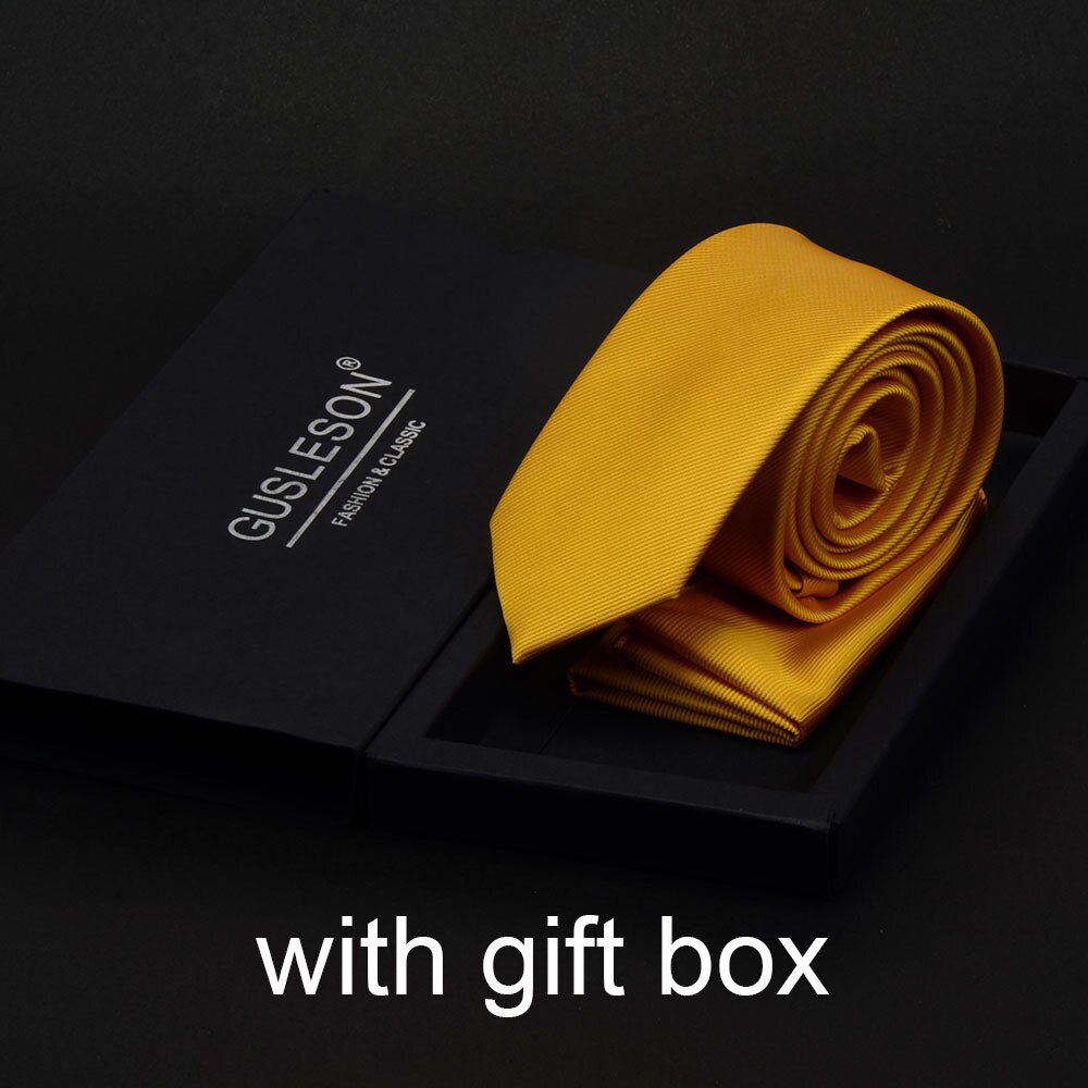 GUSLESON Slim Men Tie Pocket Square Set 6cm Skinny Necktie Red Yellow Green Ties With Box Suit Wedding Business: 19