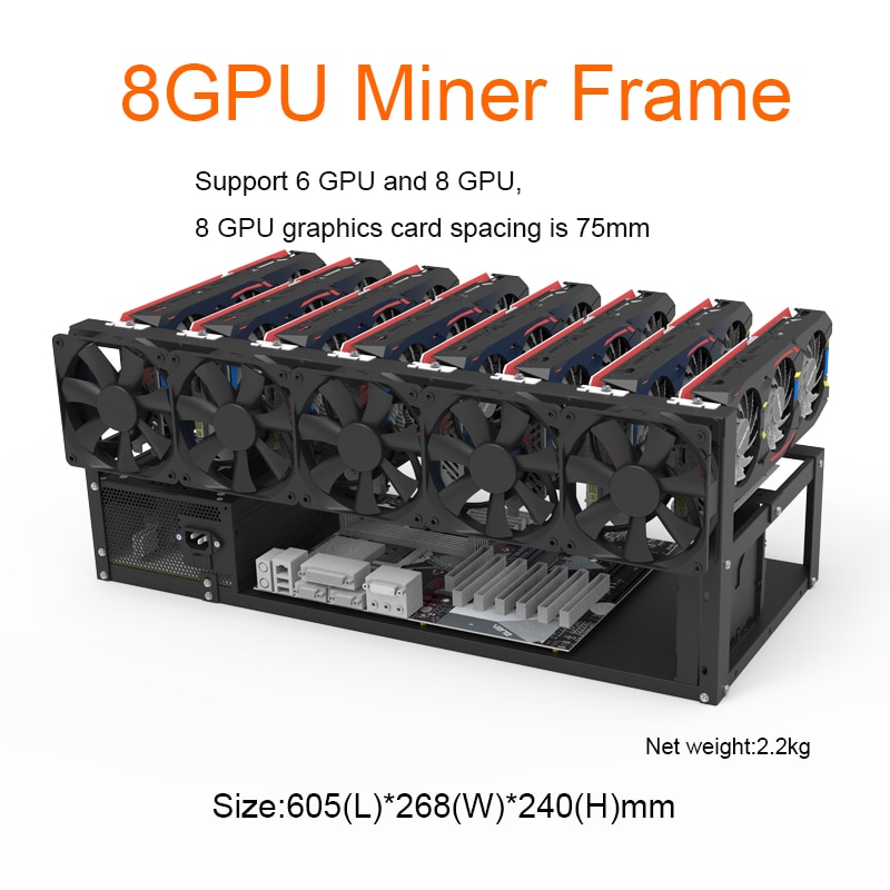 8 Gpu Mijnbouw Case Staal Open Lucht Mijnwerker Rig Computer Case Eth Frame Rig Voor Bitcoin Miner Kit Ongemonteerd Ethereum