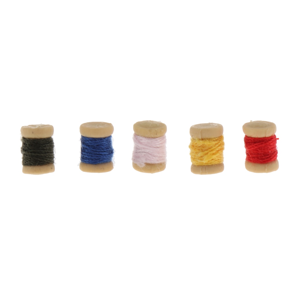 1:12 Miniature Multicolor Thread Spool Tools - Dollhouse Accessories Sewing Kit