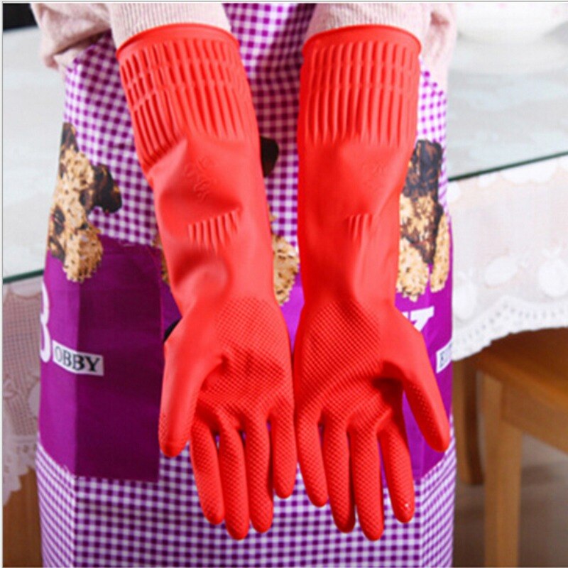 Flexibele Comfortabele Rubberen Schone Handschoenen Rode Schotel Lady Wassen Lange Rubberen Handschoenen Huis Schoon Accessoires