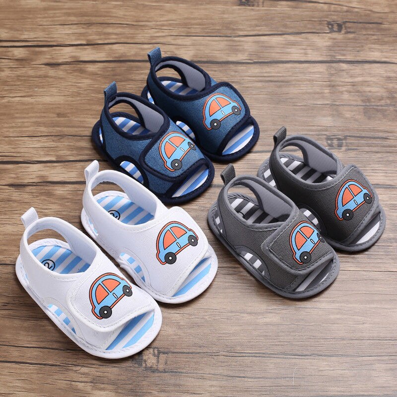 Pasgeboren Baby Jongens Meisjes Zomer Sandalen Leuke Cartoon Auto Print Soft Sole Crib Schoenen Klompen Peuter Prewalker Sandalen Schoenen