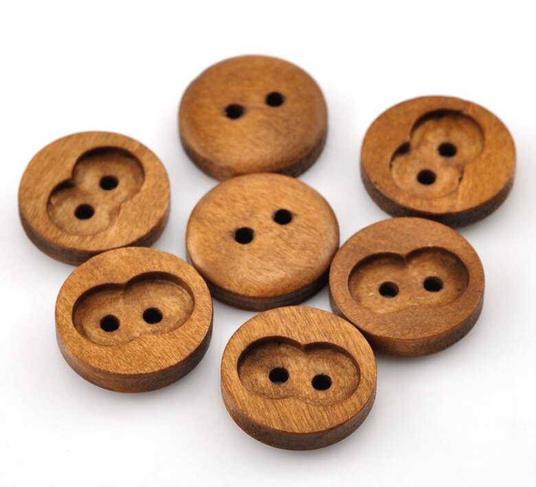 Houten naaiknoop scrapbooking rond koffie twee gaten 15mm(5/8 ") dia ,8 stuks