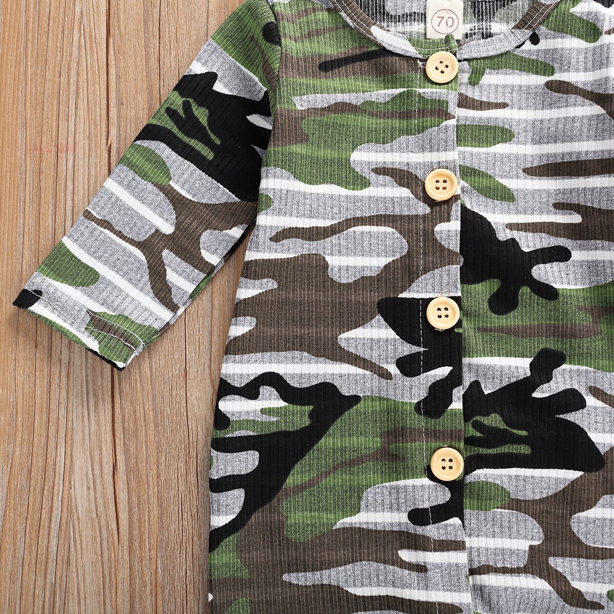 Focusnorm 0-18M Zuigelingen Baby Jongens Rompertjes Camouflage Gestreepte Print Lange Mouw Enkele Breasted Herfst Jumpsuits