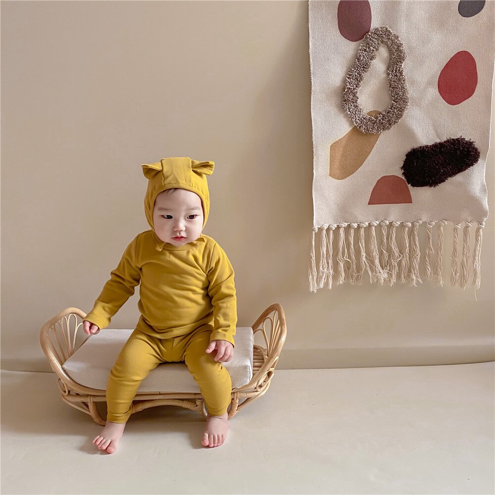 Milancel Lente Baby Kleding Set Solid Meisjes Binnenshuis Kleding Pure Kleur Jongens Sleeper Slijtage