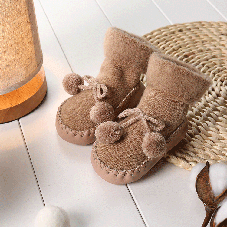 Baby Jongens Meisjes Sokken Winter Katoenen Baby Been Plus Dikker Fluwelen Warmers Sokken Baby Anti-Slip Peuter Zachte Zolen vloer Sokken: Light Coffee / 24M