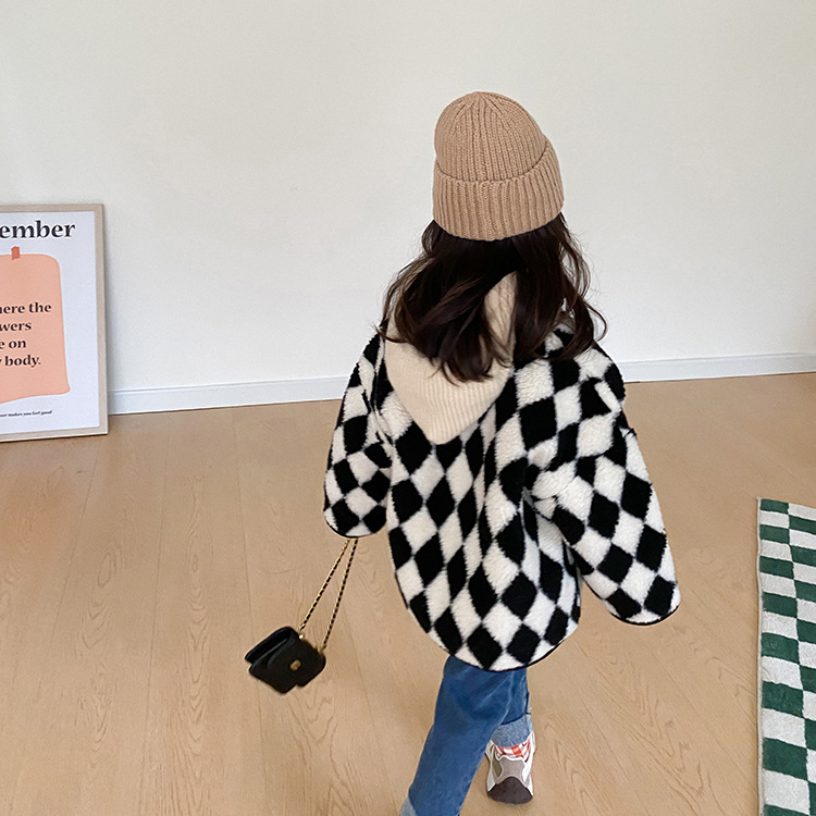 Capispalla larghi trapuntati in lana a quadri scozzesi di moda per ragazze invernali