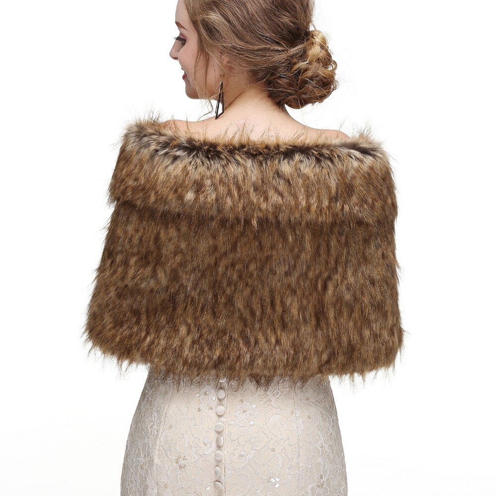 Janevini kvinder brun imiteret pels wrap bryllup vinter boleros grå formelle brude wraps sjal pels cape jakker bolero mariage