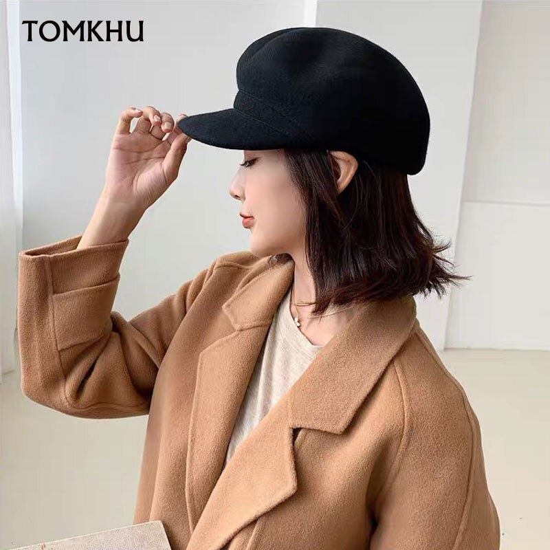 Tomkhu 100%  ullfilt vinter hestelue fast varmere kvinner beanies lokk klassisk fransk stil beret femme beanies damer lokk