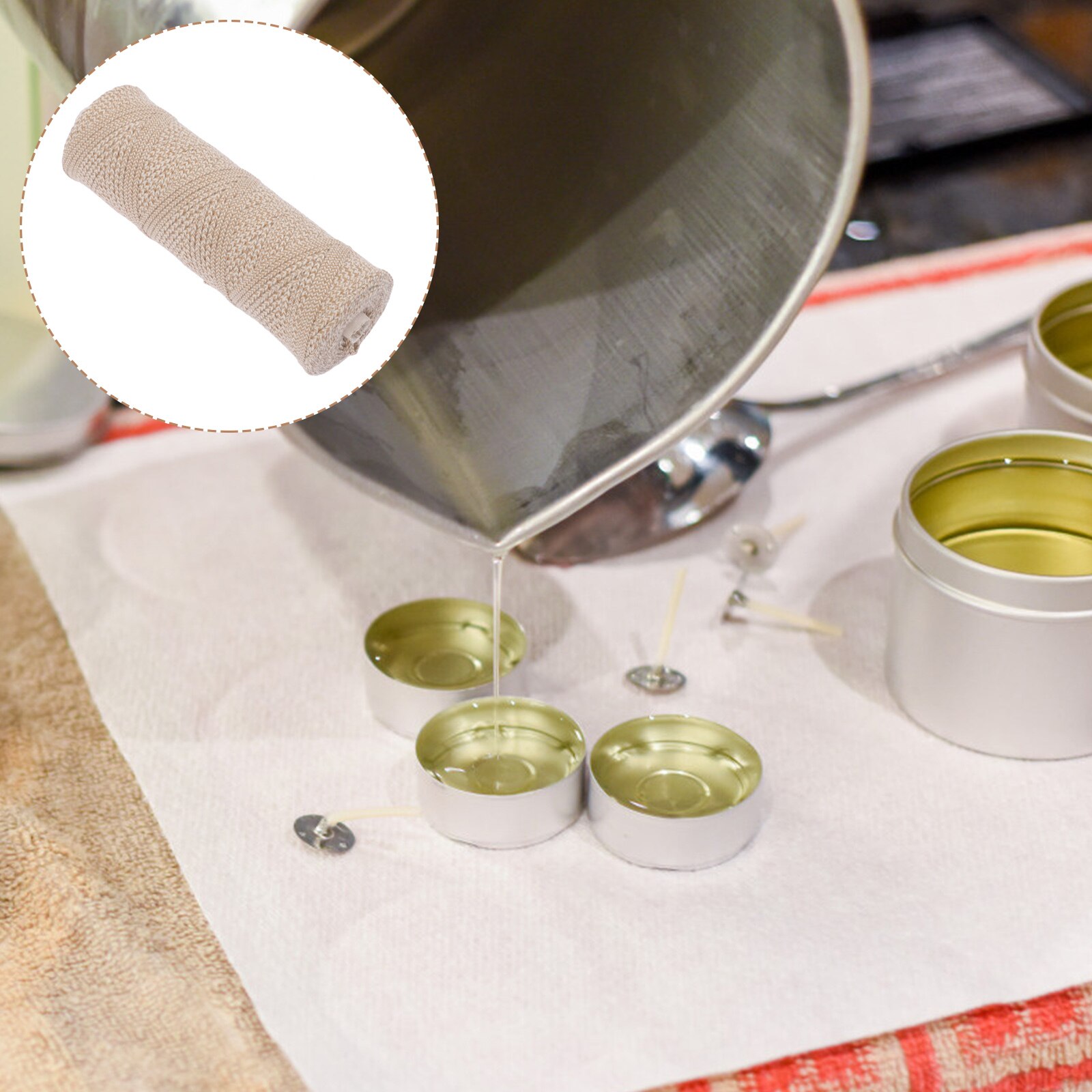 1 Roll DIY Cotton Candle Wicks 150m Wicks for Candle Making Cotton Wicks: Beige14.5X5.2CM