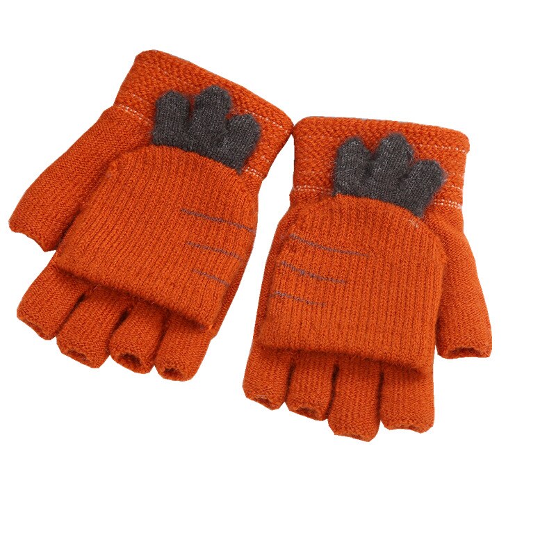 Winter children boys and girls wool gloves 1-5 years old children's knitted half-finger clamshell children's warm and cute 2ST5