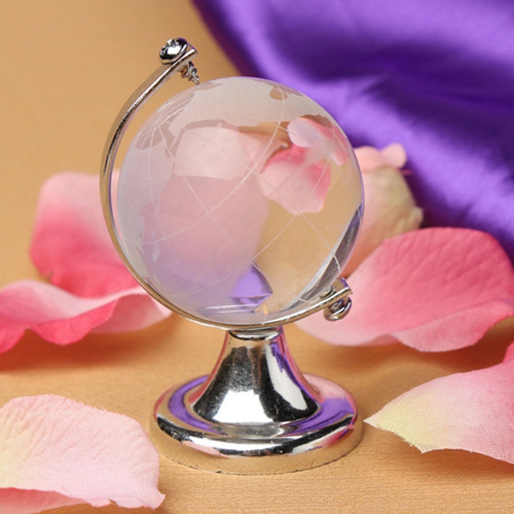 Fengshui decor Vaastu Paperweight Crystal Ball Silver w Stand Crystal Globe