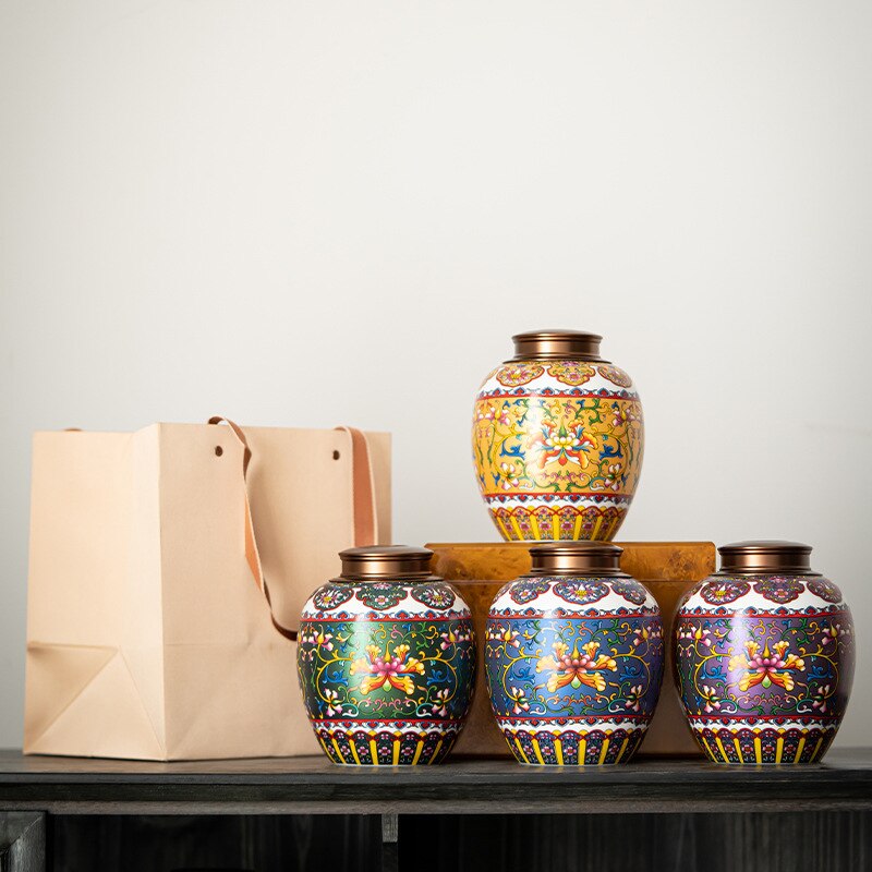 Flower Ceramic Tea Pot Sealed Storage Tank Desktop Decoration Crafts Household Large-capacity Storage Tank Container Home Decor