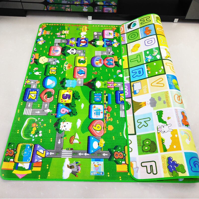 Estera de juego para gatear para bebé, alfombrilla para escalar de 1,5*1,8 metros, letras frutales de doble cara, juguetes plegables para bebés, tapete para niños, juego para bebés: game