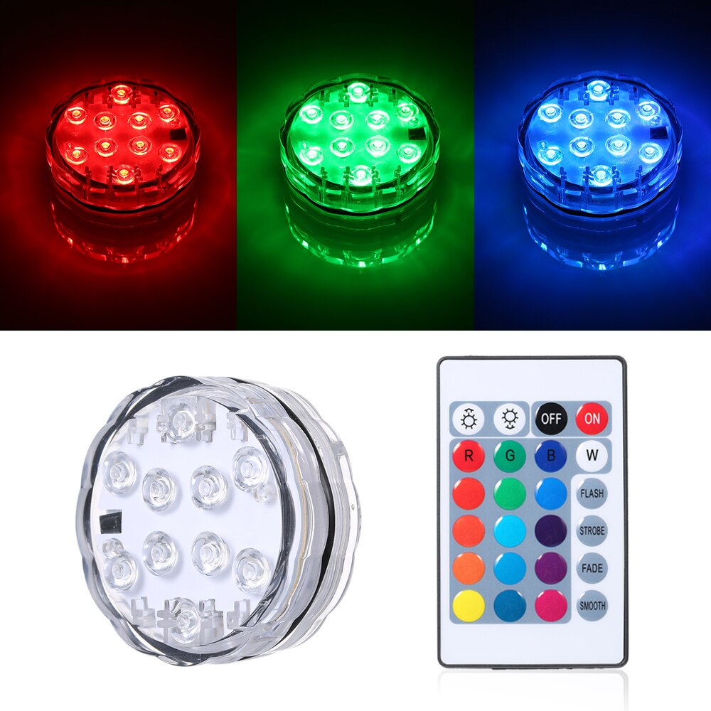 IP68 Waterproof Battery Operated Multi Color Submersible 10 LED Underwater Light for Fish Tank Pond Swimming Pool Wedding Party