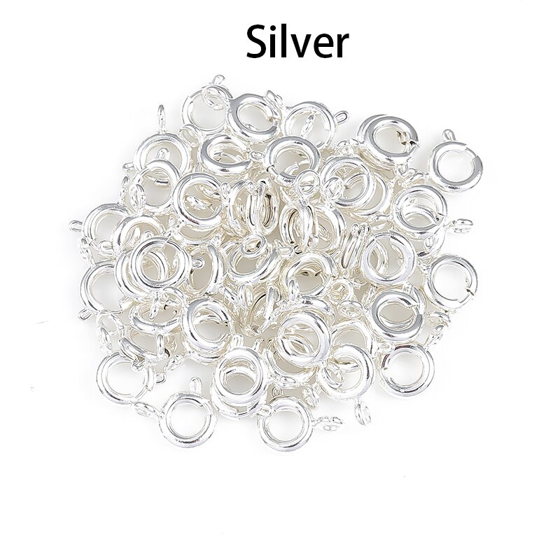 6Mm 10Pcs Gold Spring Ring Sluiting Met Open Jump Ring Sieraden Sluiting Voor Ketting Armband Connectors Sieraden maken: Silver