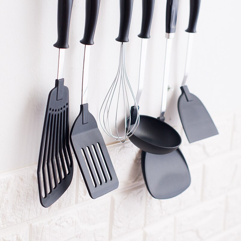 Silicone et acier inoxydable-sans danger pour les casseroles et casseroles-pinces de service, cuillère, outils de spatule, serveur de pâtes, louche, passoire, fouet