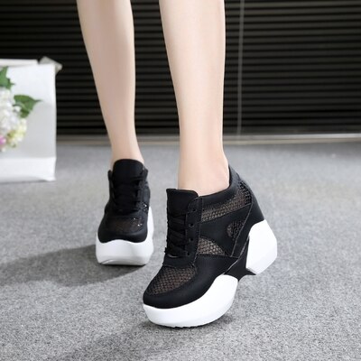 Vrouwen Wandelen Platform Schoenen Hoge Hakken Schoenen Vrouw Wiggen Vrouwen Schoenen Toenemende Sneakers Schoenen Zapatos Mujer SX-10: Black / 8