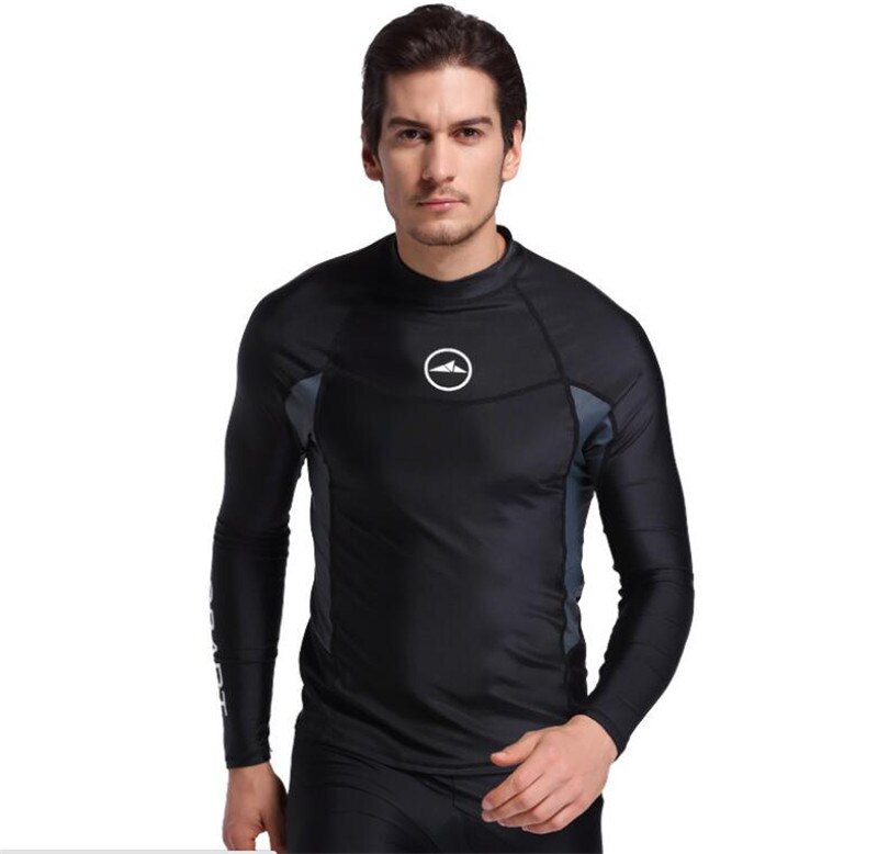 SBART Men Long Sleeve Anti UV Rashguard Surfing Diving Swim Shirt Snorkeling Tops Jellyfish Swim Clothing Bathing Beach Shirts: Black / L