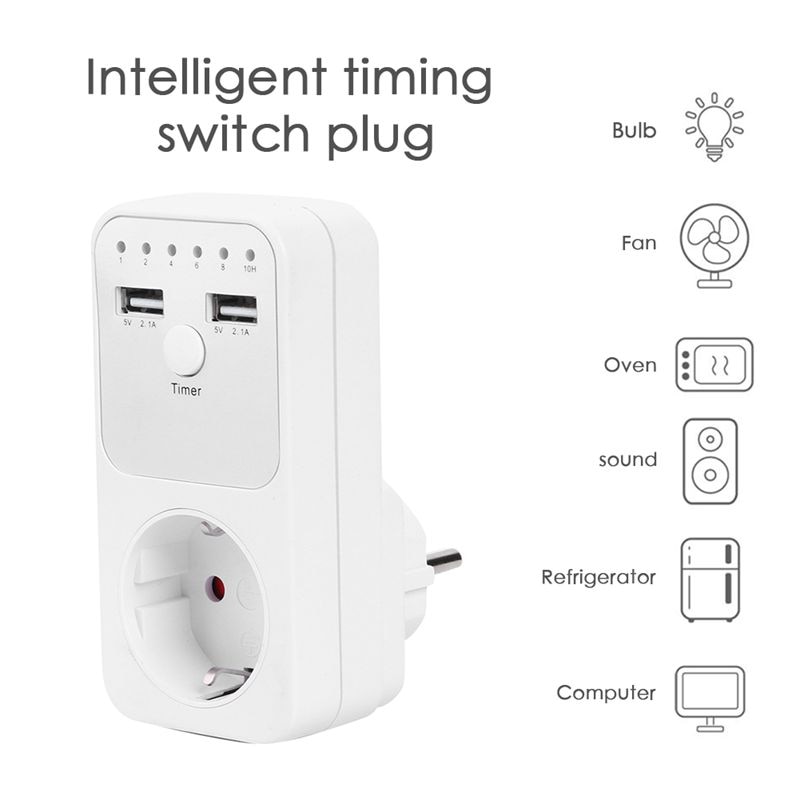 Alloyseed Dual Usb Eu Plug Timing Socket Tijdschakelaar Countdown Outlet Controller Smart Elektrische Huishoudelijke Socket Plug Adapter