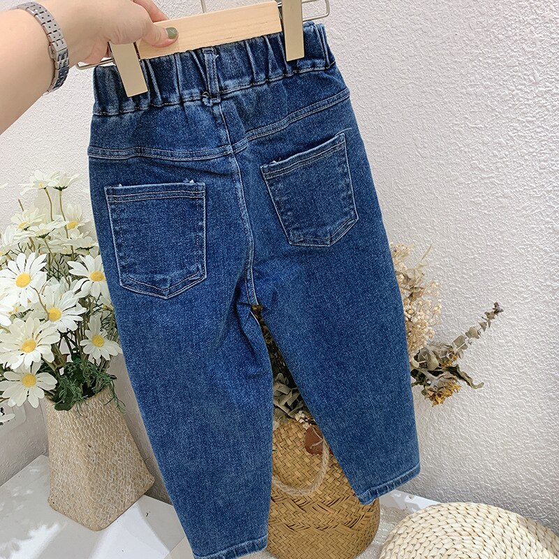 Baby pige denim bukser efterår børns højtaljede jeans børn drenge afslappede cowboy bukser småbørn bukser baby jeans 2-7y