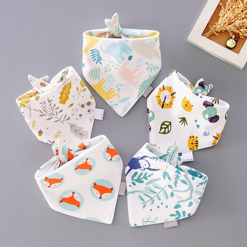 Baberos de doble bufanda triángulo algodón con estampado de dibujos animados para bebé recién nacido, Baberos para comer