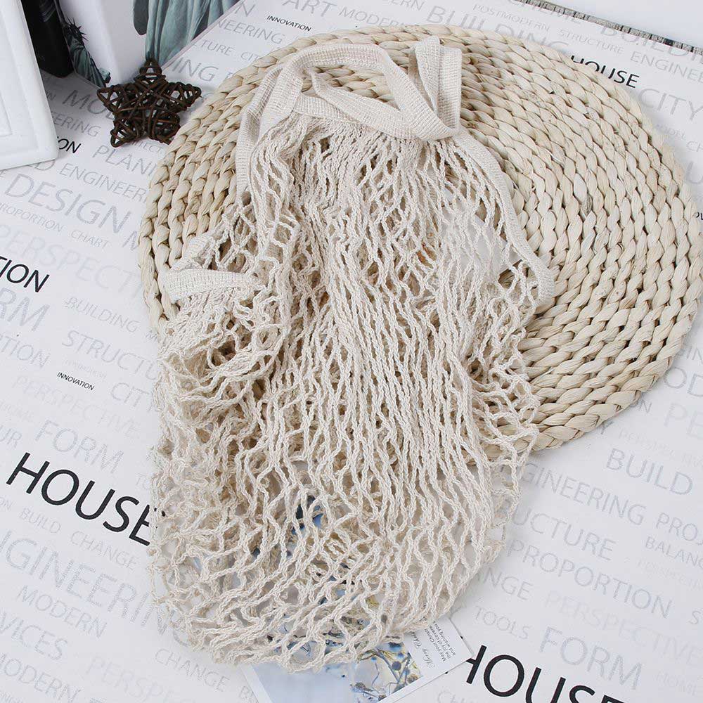 Mesh Boodschappentas Herbruikbare String Fruit Opslag Handtas Bakken Vrouwen Winkelen Mesh Netto Geweven Zak Winkel Kruidenier Draagtas: beige