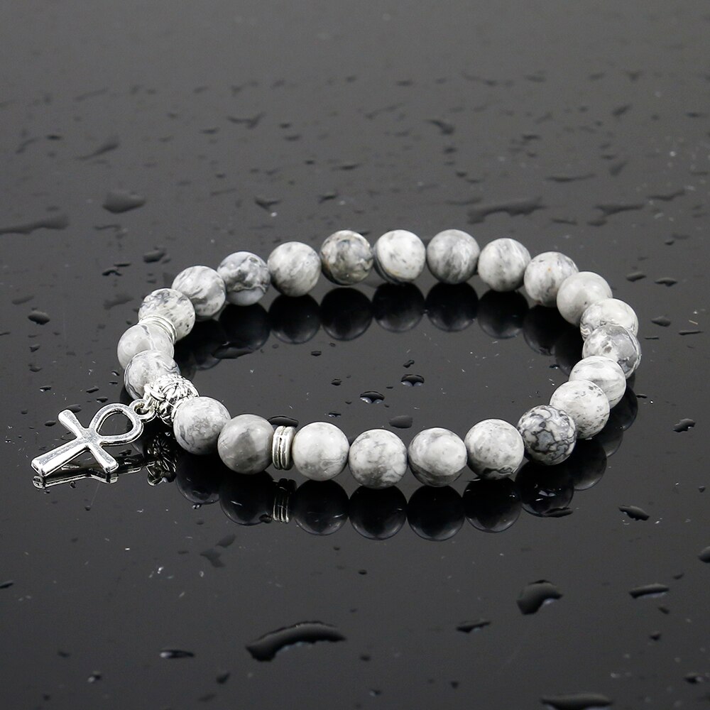 Ägyptischen Ankh Kreuz Natürliche Onyx Stein Armband Frau, Schmuck Frauen Männer Ägypten Hieroglyphen, Crux Ansata Amulett