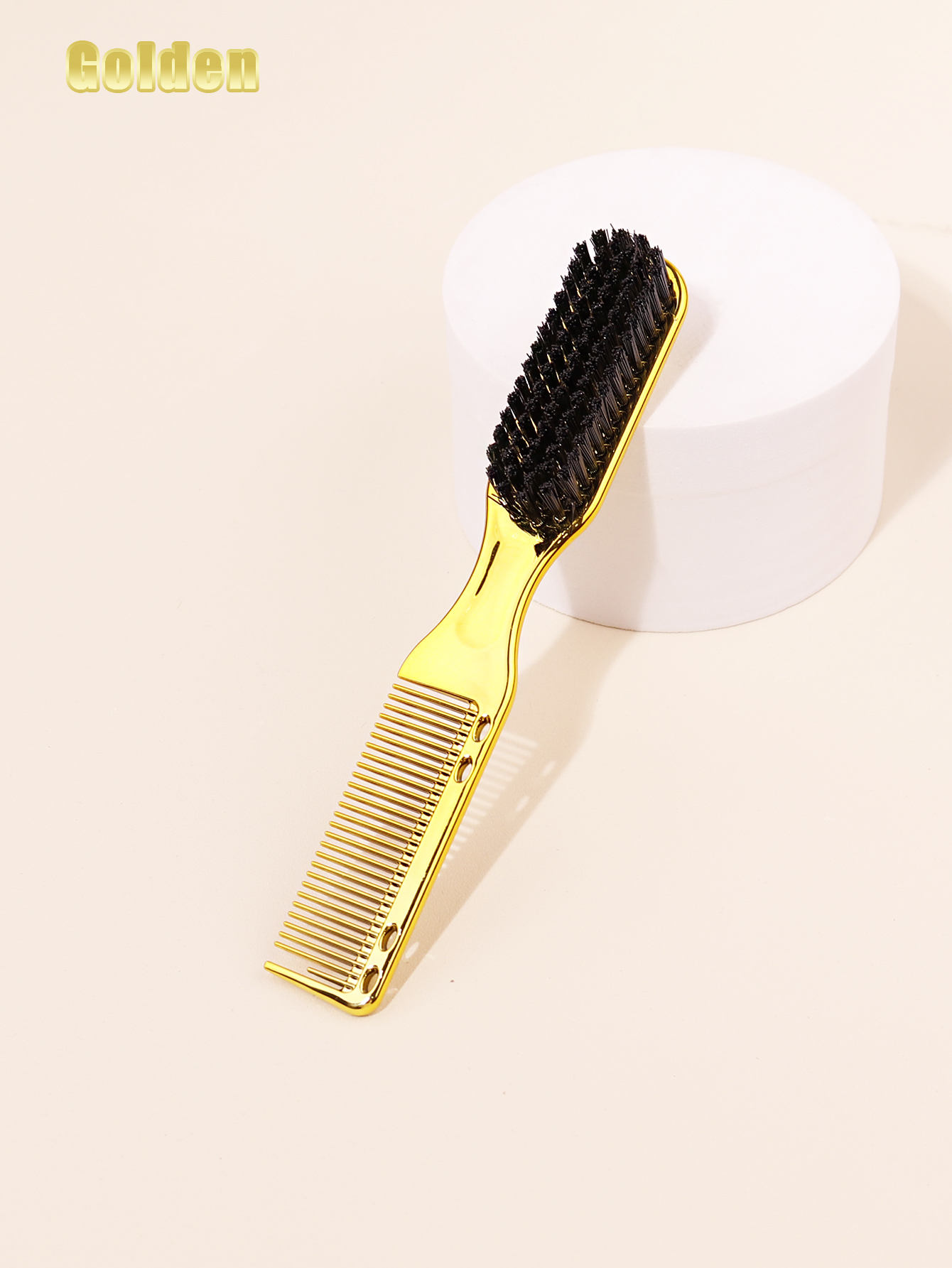 1 Stück doppelseitige Kammbürste, kleine Bart-Styling-Bürste, professionelle Rasierpinsel, Friseur, Jahrgang-Schnitzreinigungsbürste: Gelb