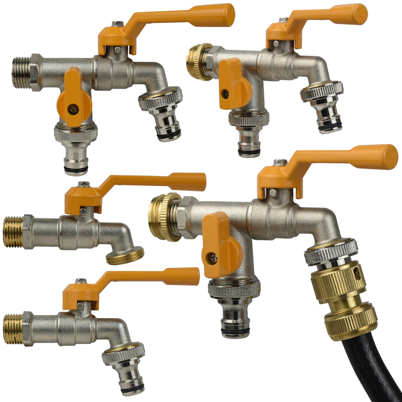 Garden 1/2'' 3/4'' Brass Water Faucet Water Splitter 1-Way 2-Way Connector Coupling Adapter Valve Switch Irrigation Tap Replace