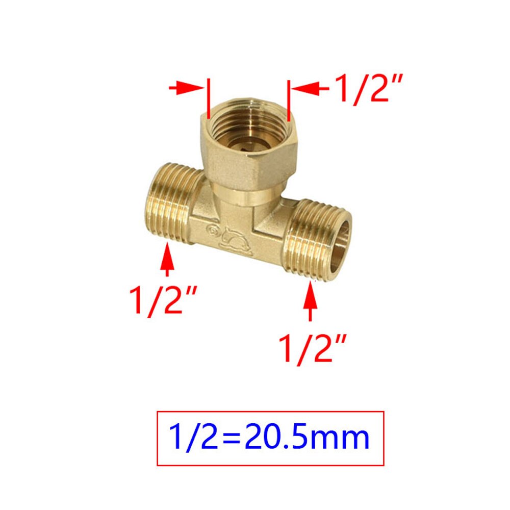 1/2 Inch Thread Tee Connector Brass T-Shaped 2-Way Water Splitter Copper Plumbing Adapter For Kitchen And Bathroom 1pcs: B