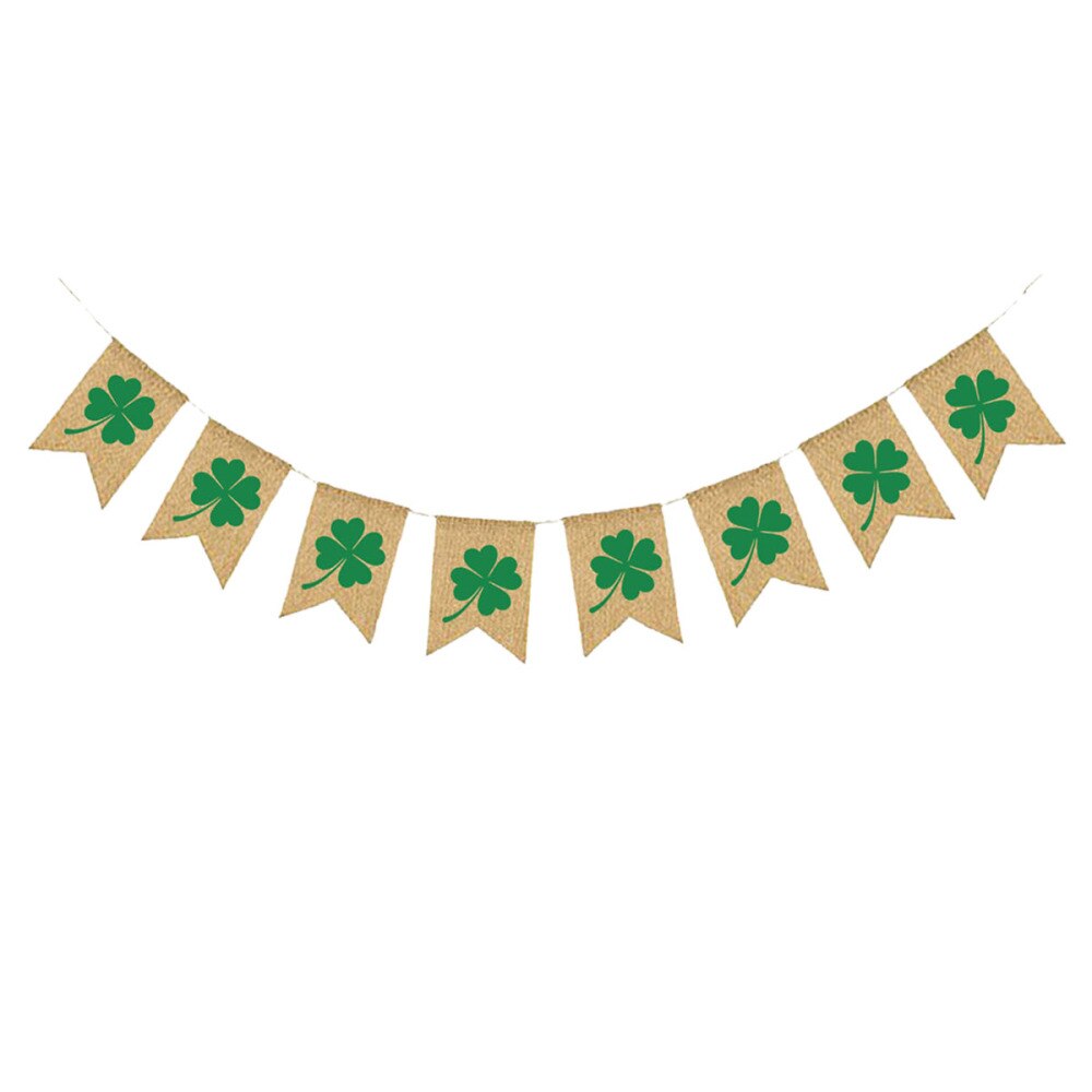 2.8 Meters Irish Shamrock Burlap Banners Green Clover Bunting Garland Swallow-tailed Flags For St. Patrick's Day Decorations St: Default Title