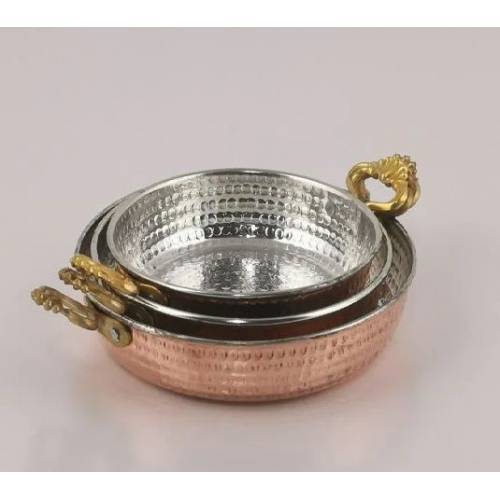 3 & #039; Pcs Koper Sahan Pan Set (Koper Sahan Set) respectievelijk 14-16-18 Cm Çaplardan Bestaande Uit 3 Pcs Koperen Pan.