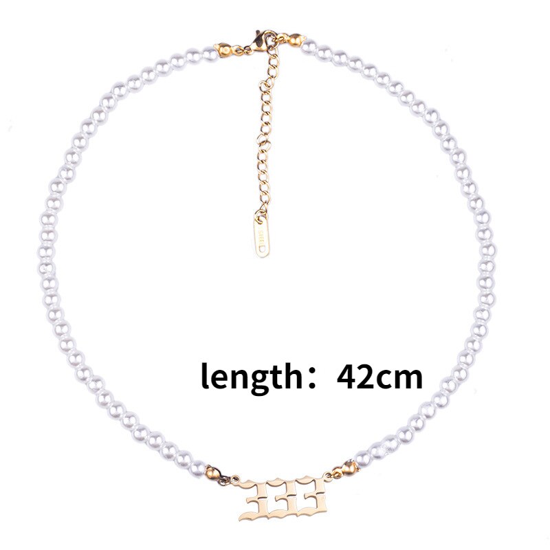 Angel Number Necklaces 111 222 333 444 Imitation Pearl Neckcklace Choker Necklace 888 999 666 Stainless Steel Minimalist Jewelry