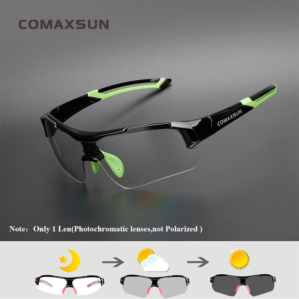 Comaxsun fotokromisk cykelbriller misfarvning briller mtb road cykel sport solbriller cykel briller cykel beskyttelsesbriller 2 stil: Stil 2 sort grøn